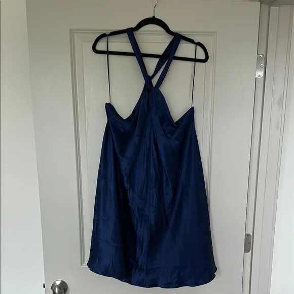 aqua blue halter dress Seraya Plunge Halter Mini Dress main image 1